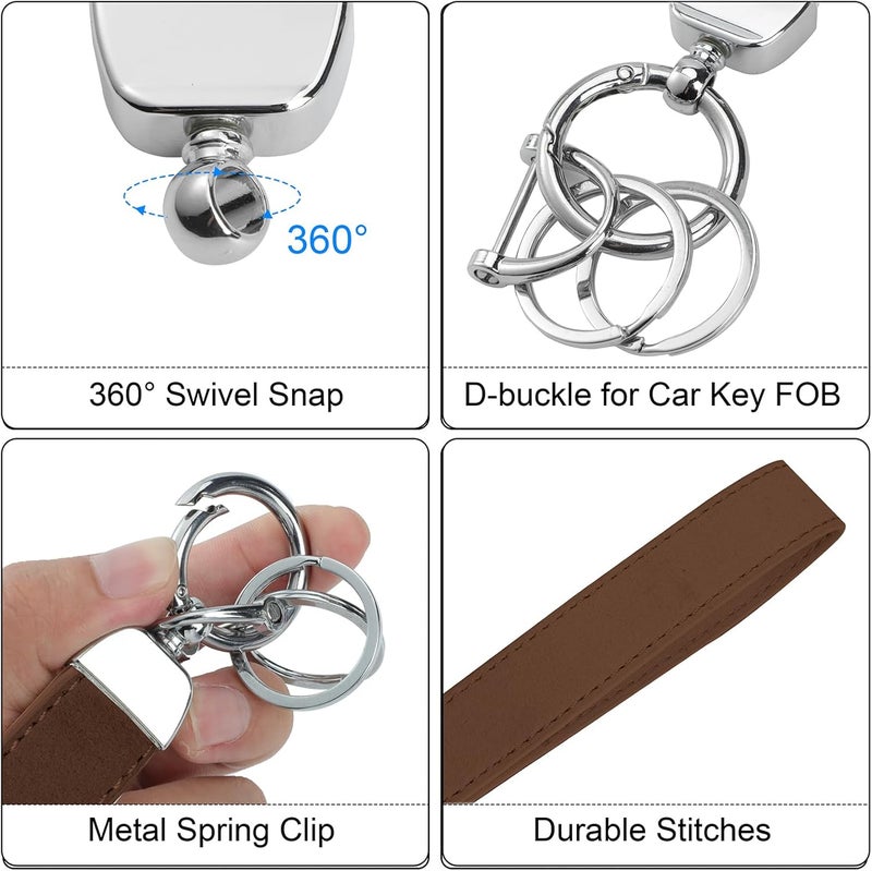 Weixiltc Leather Wristlet Keychain, Car Key Chain Holder with 2 Key Ring & Anti-Lost D Ring, Key Fob Wristband for Women - Image 3